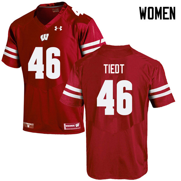 Wisconsin Badgers Women's #46 Hegeman Tiedt NCAA Under Armour Authentic Red College Stitched Football Jersey EP40U84FR